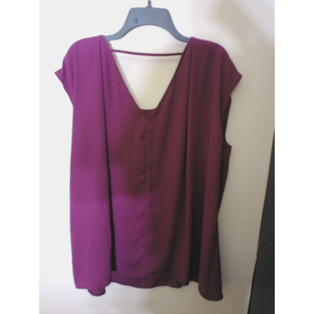 Halogen Blouse Womens 2X Purple V-Neck Sleeveless High-Low Hem Minimalist Chic